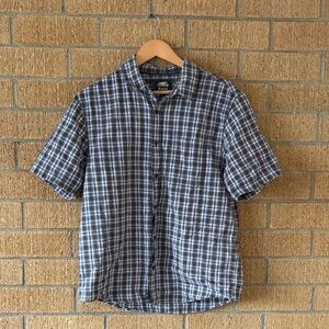 Root’s Men’s Button-down Blue Plaid Short-sleeve Shirt